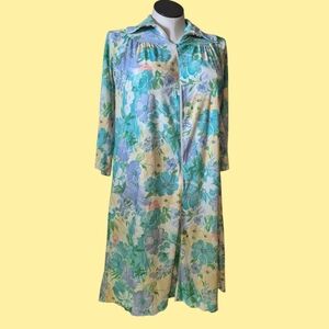 Vintage 70s Floral Print Women's House Coat Robe L